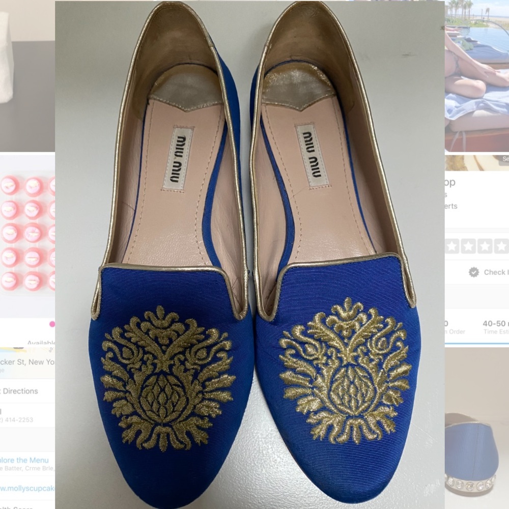 Miu miu blue satin loafers